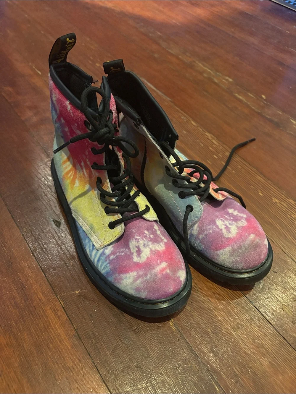 Dr. Martens Tie-Dye Canvas Combat Boots - Pink, Yellow, Blue